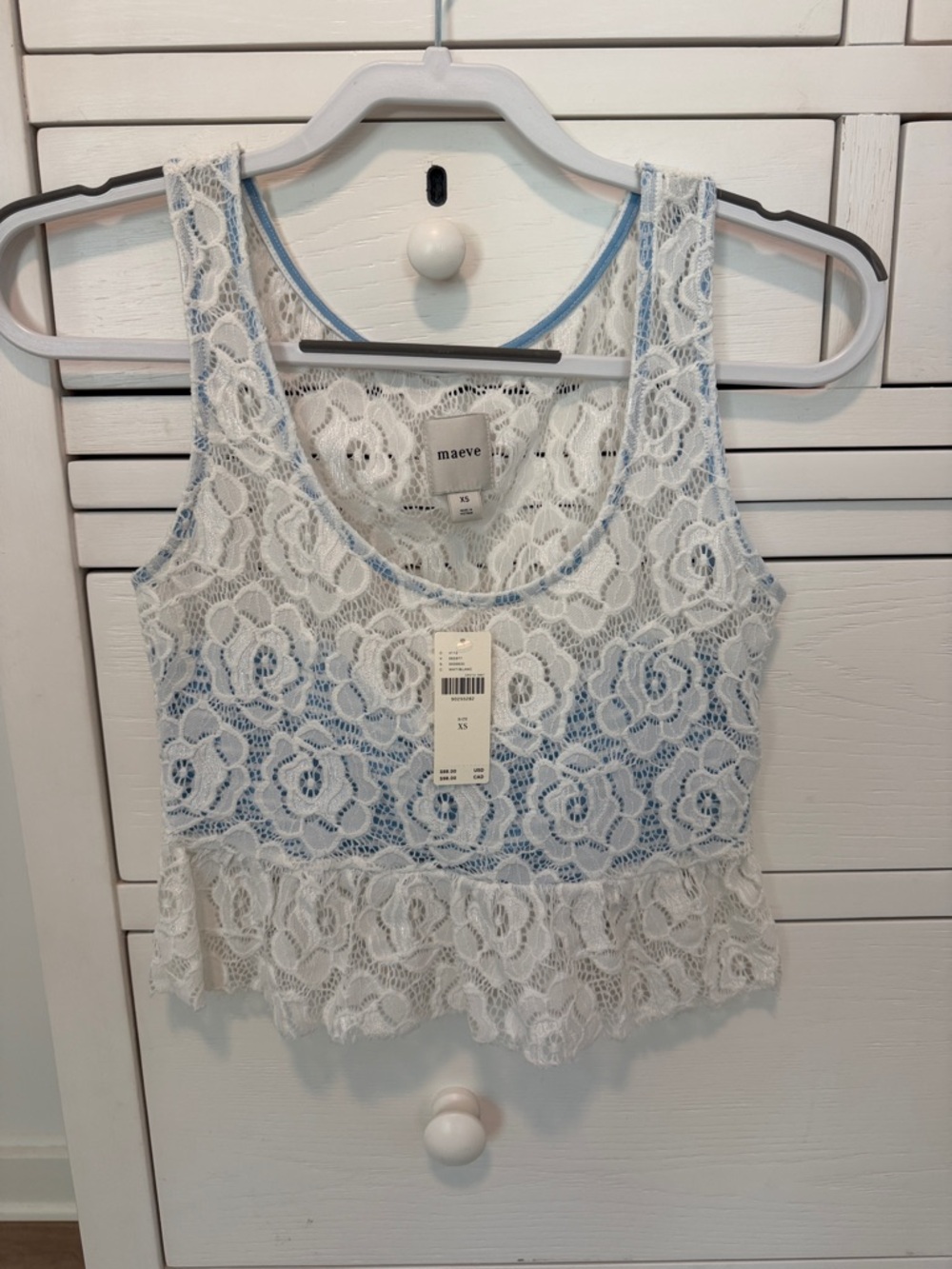 NWT Anthropologie Lace Peplum Tank with Light Blue Striped Lining